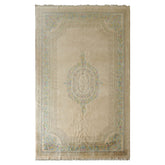 11x18 Beige, Tan, Aqua Color Hand Knotted Aubusson Savonnerie Wool Traditional Oriental Rug